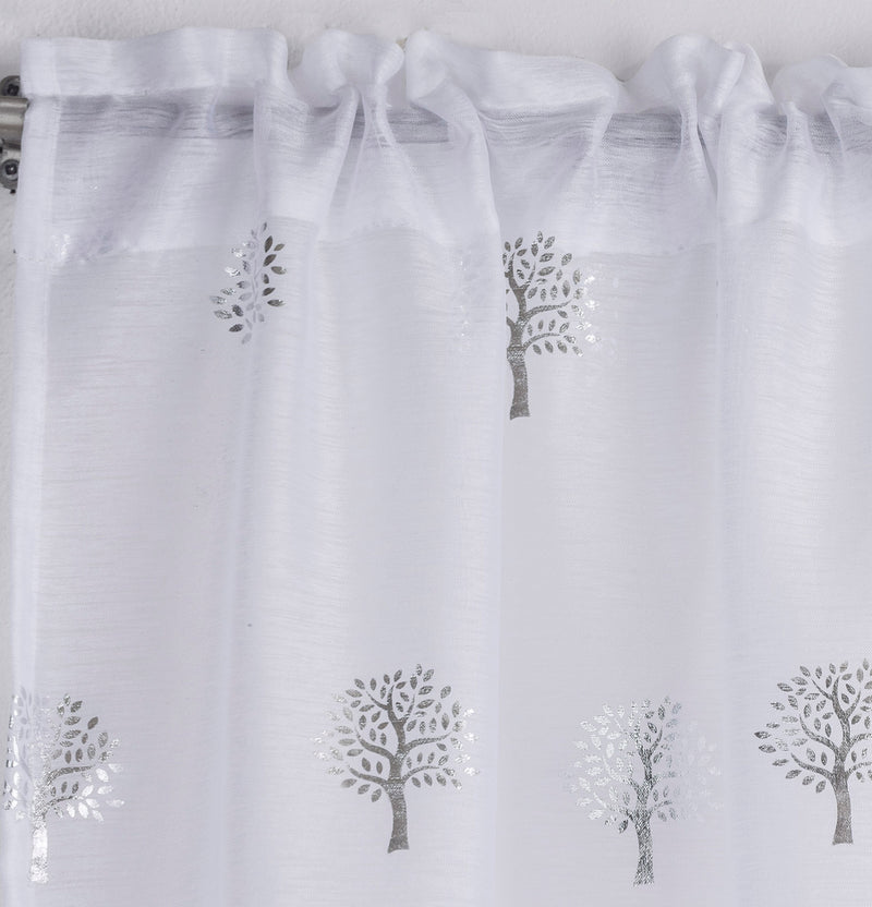 Birch White Metallic Tree Print Linen-Look Voile Panel - Pair