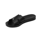 Black Flat Slide Leather Sandals