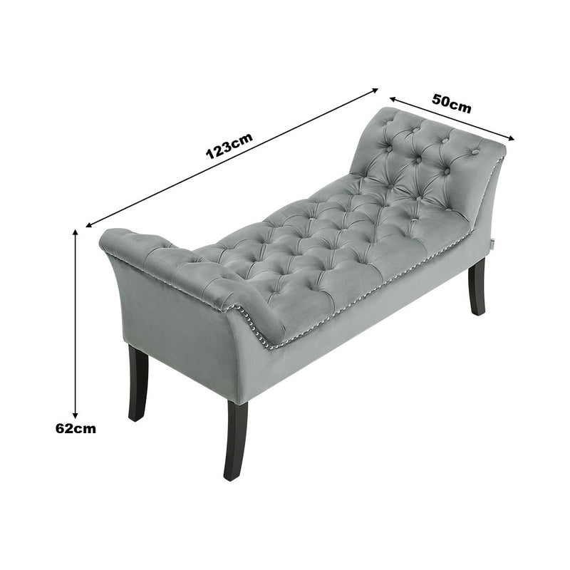 Livingandhome Grey Velvet Upholstered Bedroom Bench