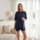 Comfortable Short Sleeve Loungewear Set - Navy
