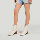 Embroidered Pointed Toe Cowboy Ankle Boots with Block Heel