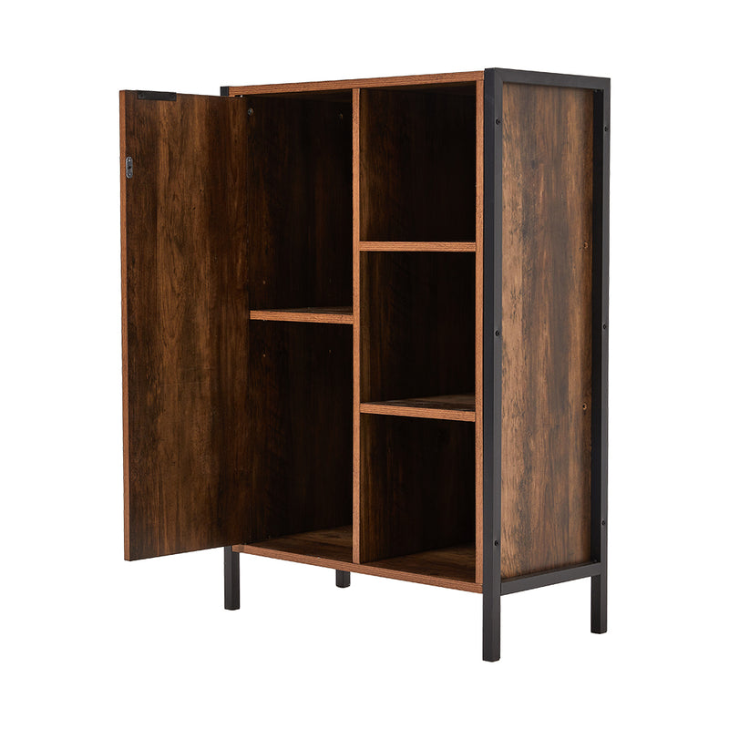 Livingandhome Single-door Storage Cabinet with Metal Frame