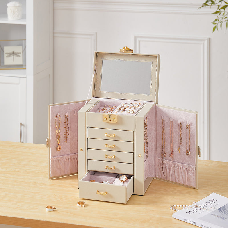 Sheonly Faux Leather Jewellery Storage Box with Mirror