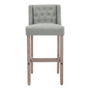 Livingandhome Rustic Set of 2 Bar Stools Linen Tufted with Wood Legs