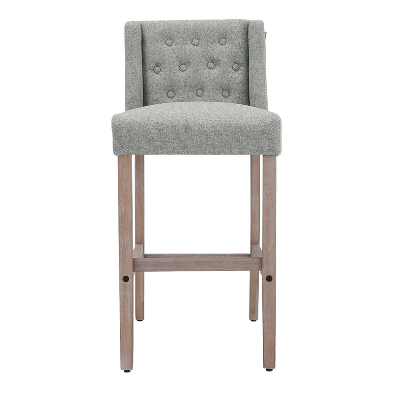 Livingandhome Rustic Set of 2 Bar Stools Linen Tufted with Wood Legs