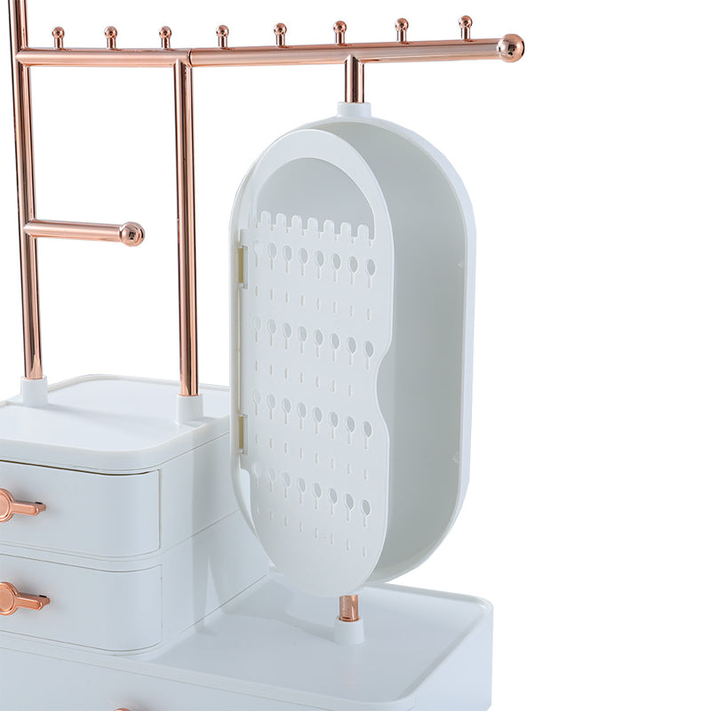 Sheonly Jewelry Organizer with Rotating Mirror and Makeup Storage Box