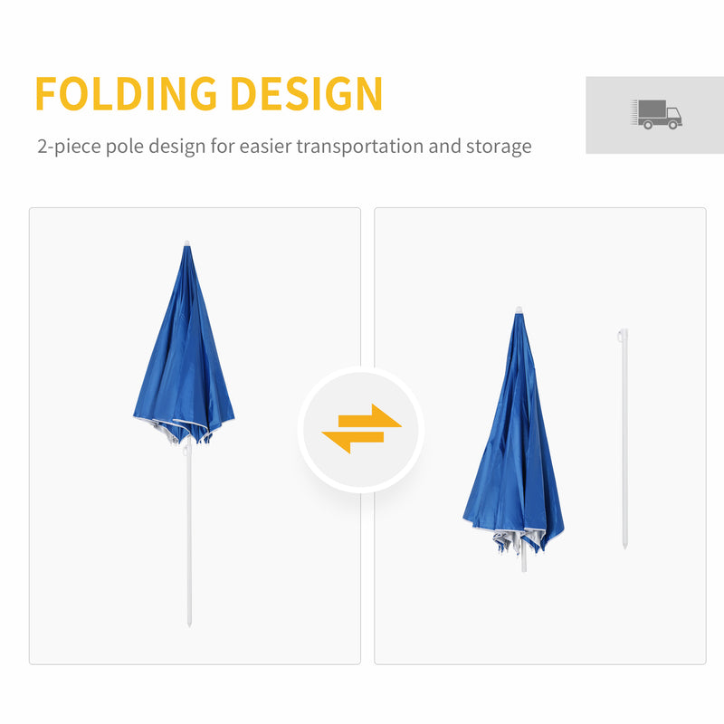 Outsunny  2.2M Outdoor Parasol Fishing Umbrella Beach Sun Shelter w/ Carry Bag