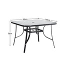 Garden Sanctuary Metallic and Tempered Glass Garden Table with Parasol Hole Outdoor