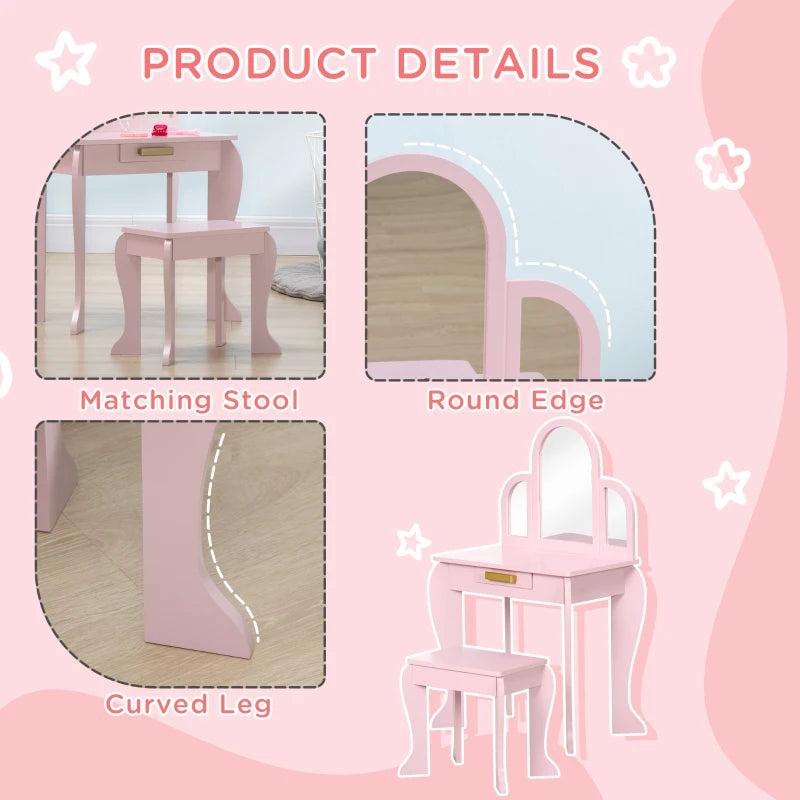 HOMCOM Dressing Table Set - Pink