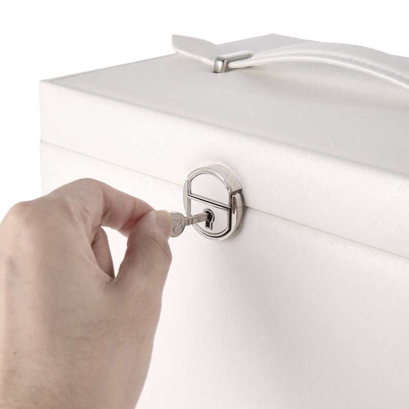 Sheonly Large Multi Tier Faux Leather Jewellery Storage Box with Handle