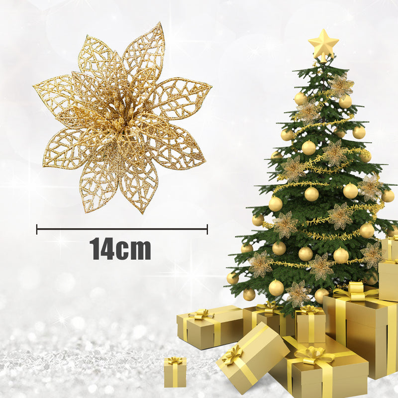 Lifeideas 30 Pieces Artificial Christmas Tree Flowers Sequins Poinsettia Decoration Set
