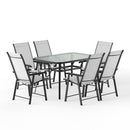 Breeins Outdoor Tempered Glass Coffee Table with 6 Foldable Chairs