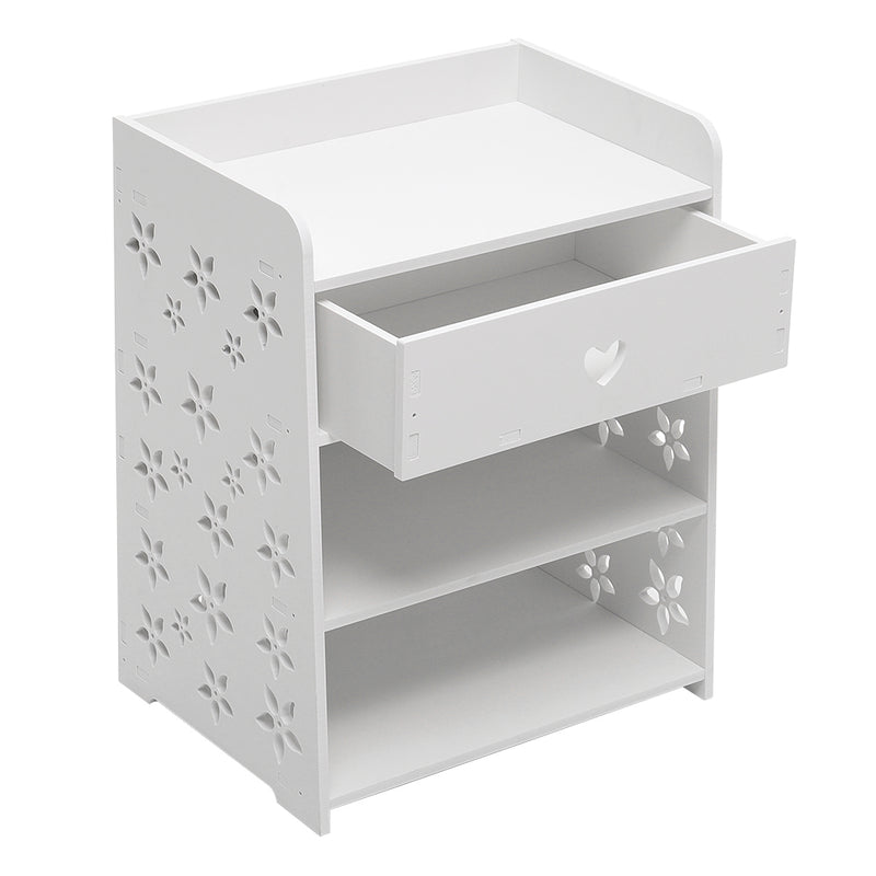 Livingandhome Hollow Carved Flower Pattern Side Table Nightstand with Drawer for Bedroom