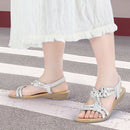T-Strap Flat Summer Sandals - Silver