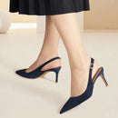 Pointed Toe Pumps With Kitten Heel Slingback - Dark Blue