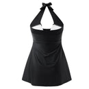 Tummy Control One-Piece Swimsuit Swim Dress Black & White Polka Dot