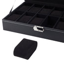 Sheonly 12-Slot Black Synthetic Leather Watch Display Box with Glass Lid
