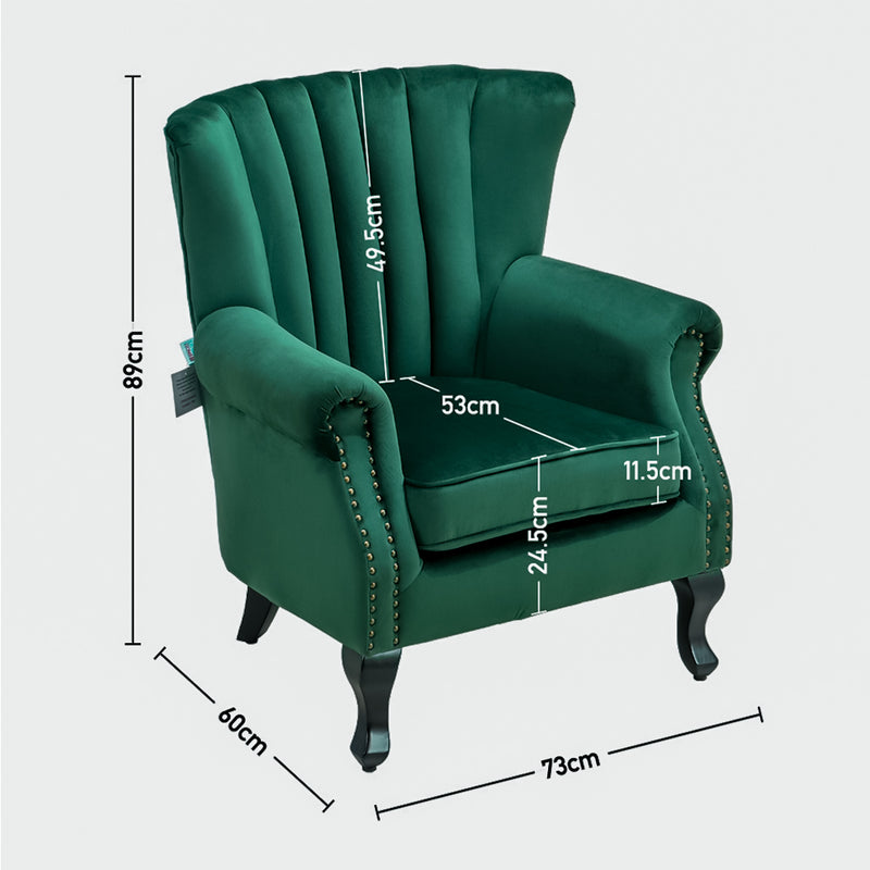Livingandhome Velvet Channel-Tufted Armchair