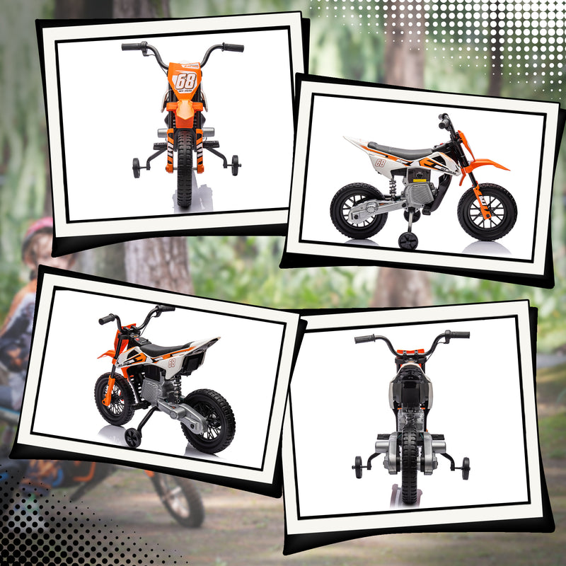 AIYAPLAY 12V Kids Orange Electric Motorbike W/ Twist Grip Throttle, Music