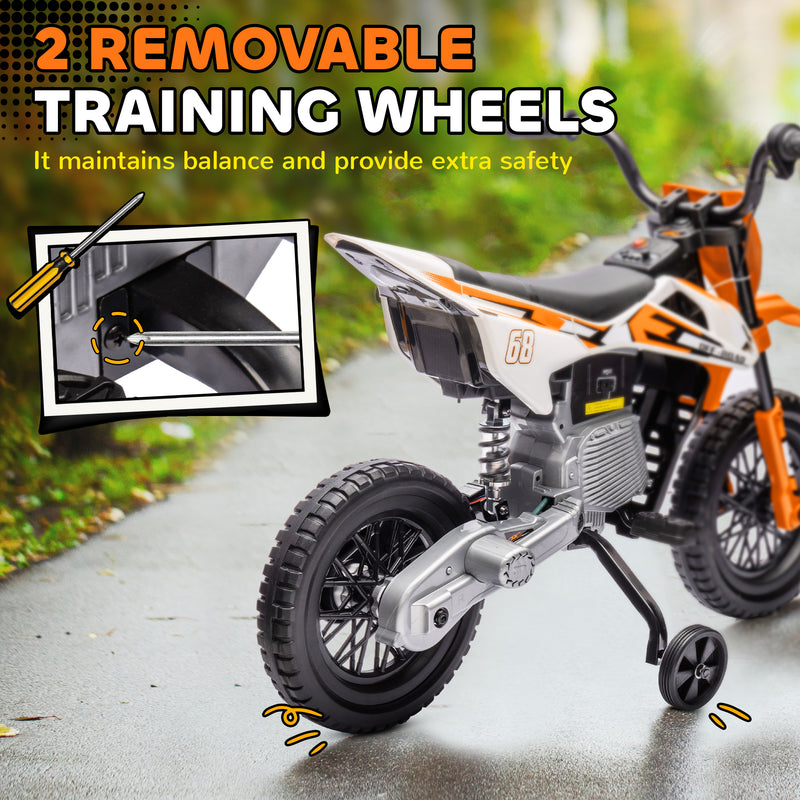 AIYAPLAY 12V Kids Orange Electric Motorbike W/ Twist Grip Throttle, Music