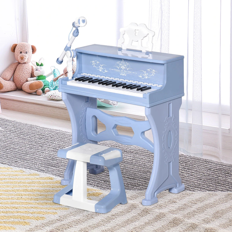 HOMCOM kids Electronic Piano Keyboard with Stool and Microphone - Blue