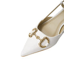 Pair Of Solid Pointed Slingback Pumps Kitten Heels - White