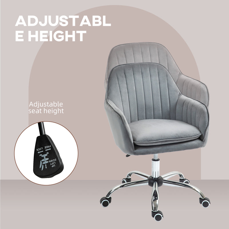 HOMCOM Office Chair, Swivel Desk Chair W/ Adjustable Height - Grey/Pink