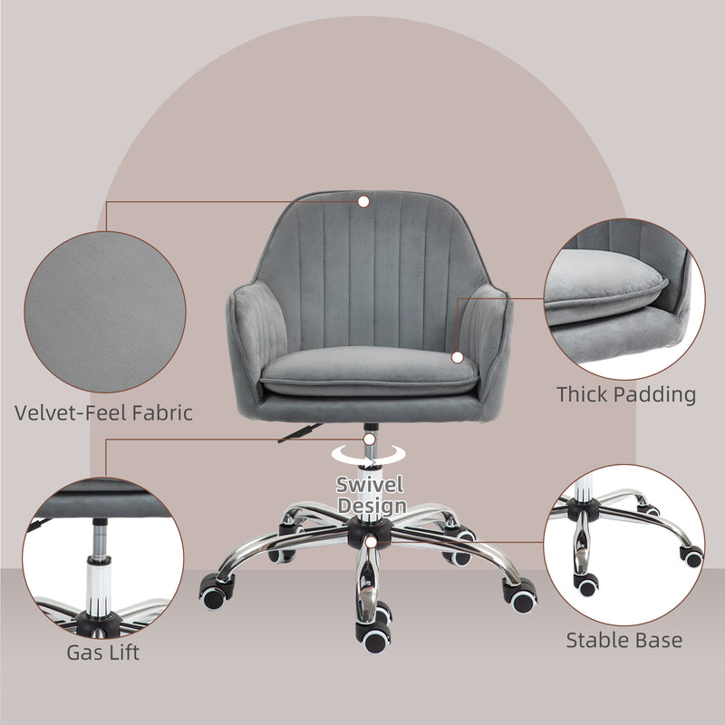 HOMCOM Office Chair, Swivel Desk Chair W/ Adjustable Height - Grey/Pink