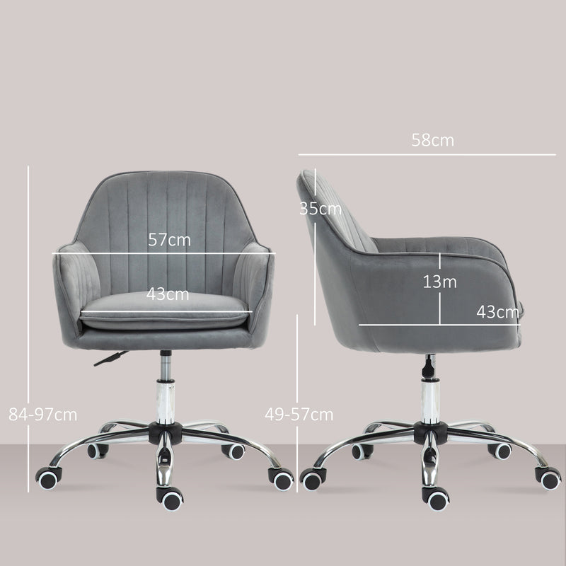 HOMCOM Office Chair, Swivel Desk Chair W/ Adjustable Height - Grey/Pink