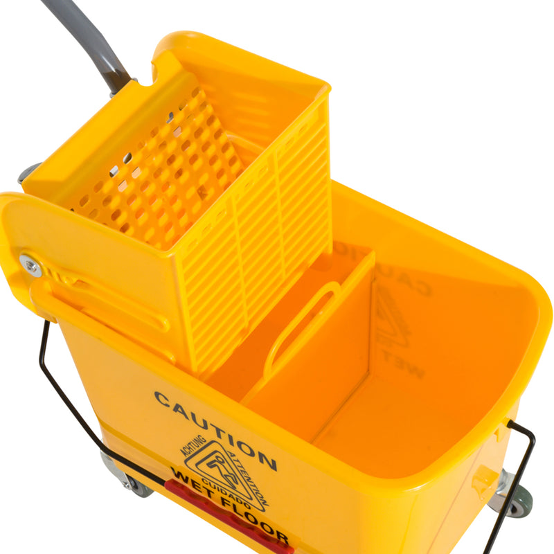 HOMCOM 20L Mop Bucket with Wringer Handle on Wheels for Cleaning Yellow