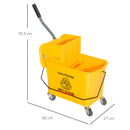 HOMCOM 20L Mop Bucket with Wringer Handle on Wheels for Cleaning Yellow