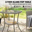 Outsunny 3 Piece Rattan Bistro Set with 2 Tier Glass-Top Table, Chairs