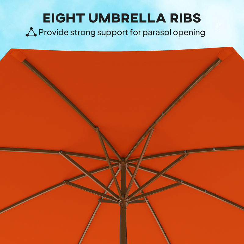Outsunny Wooden Garden Parasol with Rope Pulley Mechanism and 8 Ribs