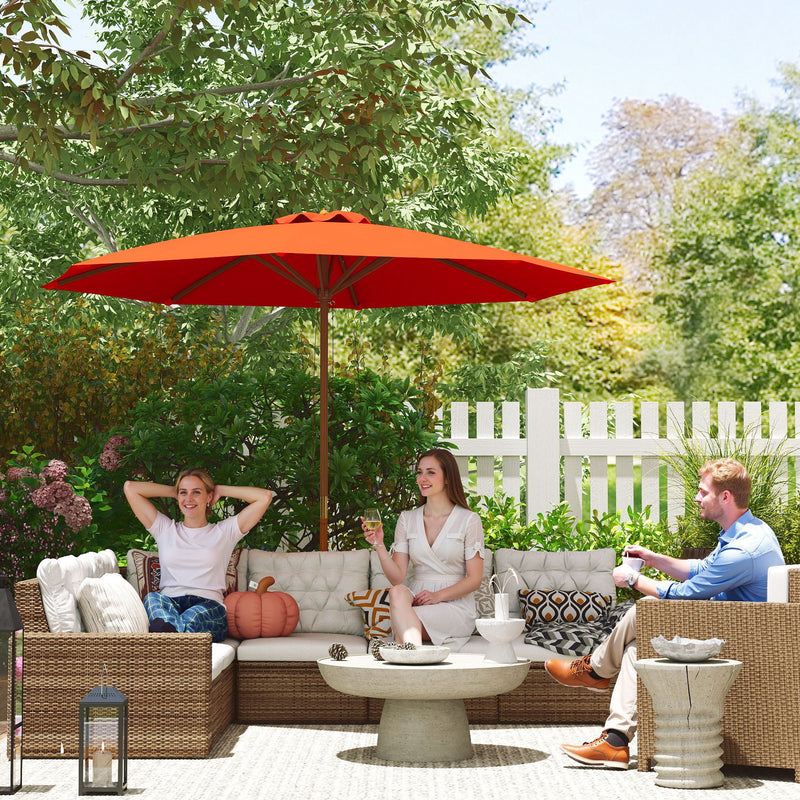 Outsunny Wooden Garden Parasol with Rope Pulley Mechanism and 8 Ribs