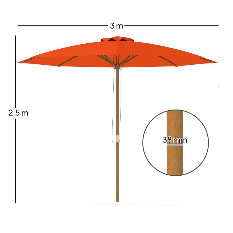 Outsunny Wooden Garden Parasol with Rope Pulley Mechanism and 8 Ribs