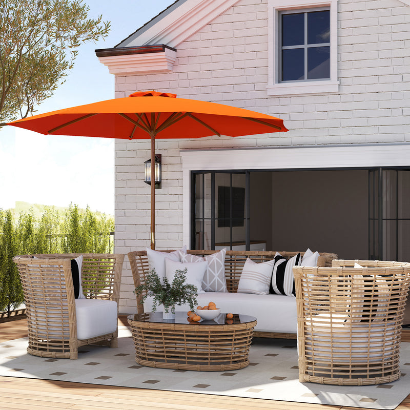 Outsunny Wooden Garden Parasol with Rope Pulley Mechanism and 8 Ribs