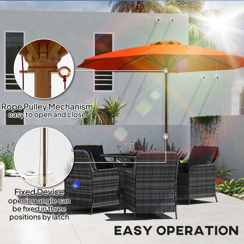 Outsunny Wooden Garden Parasol with Rope Pulley Mechanism and 8 Ribs