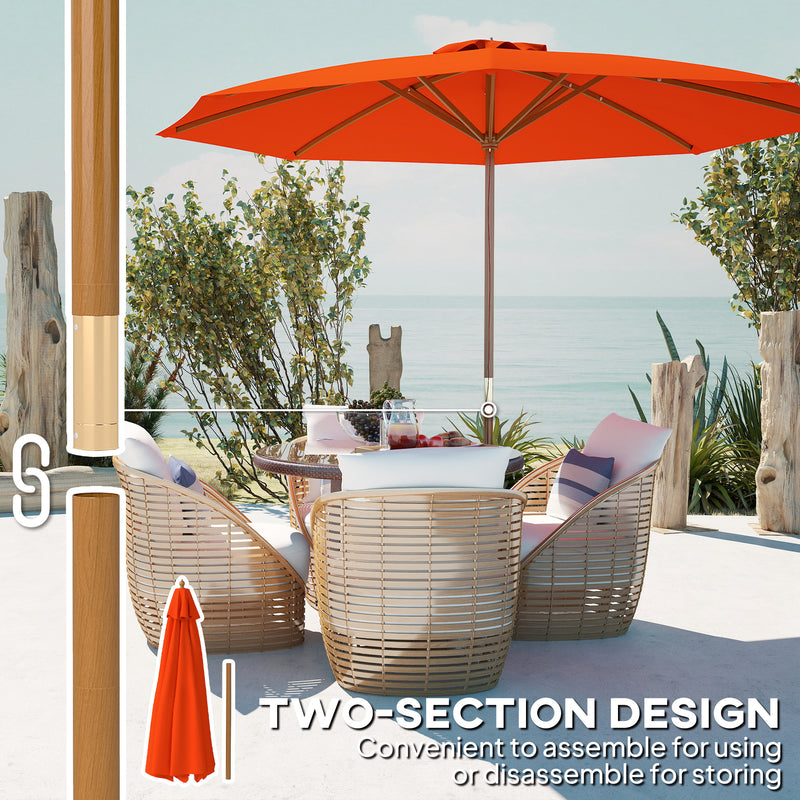 Outsunny Wooden Garden Parasol with Rope Pulley Mechanism and 8 Ribs
