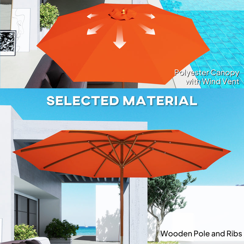Outsunny Wooden Garden Parasol with Rope Pulley Mechanism and 8 Ribs