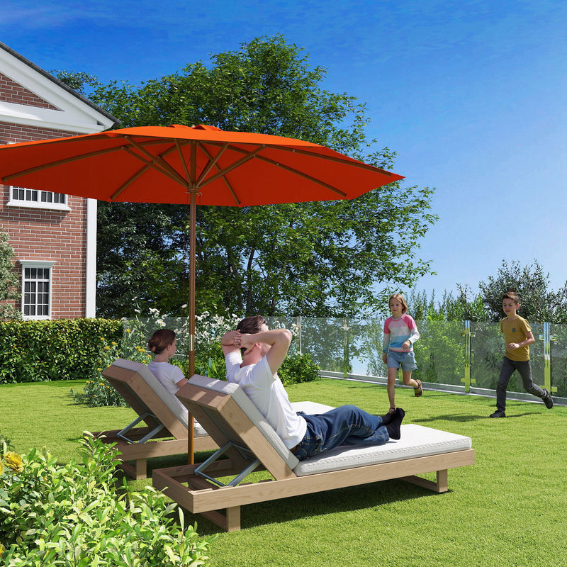 Outsunny Wooden Garden Parasol with Rope Pulley Mechanism and 8 Ribs
