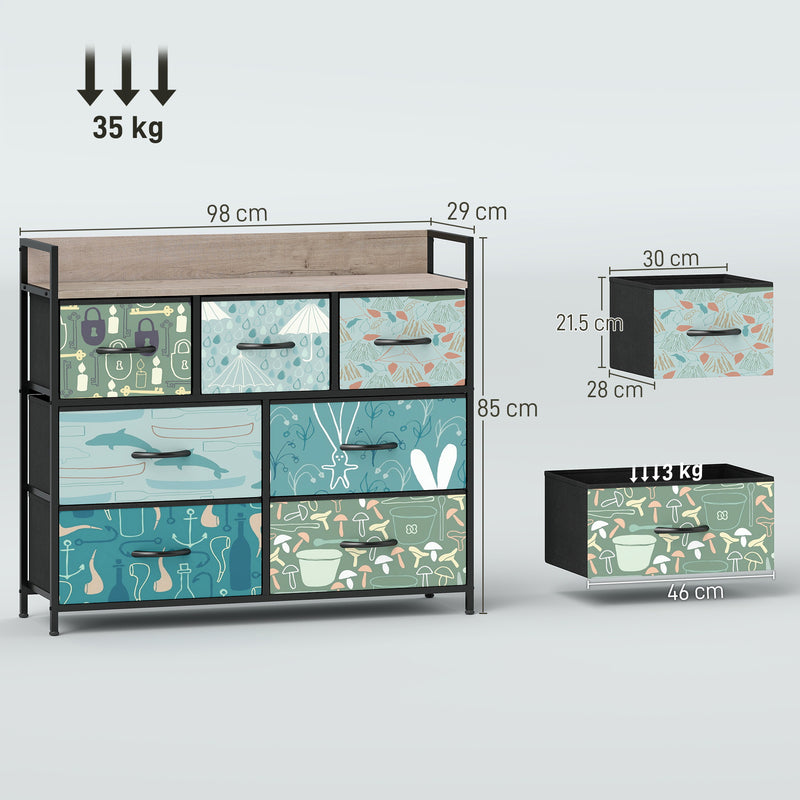 HOMCOM 7-Drawer Chest of Drawers, Fabric Dresser with Open Shelf