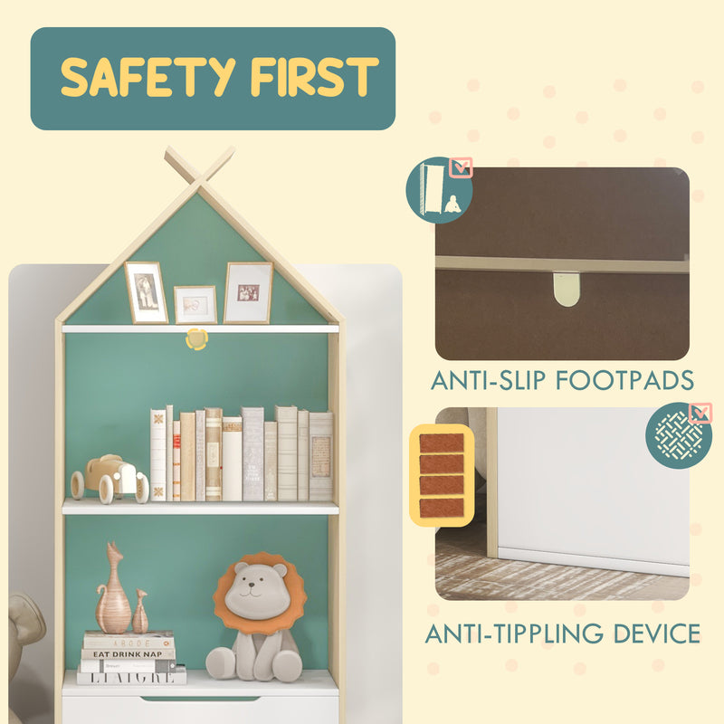 AIYAPLAY Kids Bookshelf with 3 Shelves, Drawer, Anti-tip Device, for Kids Room