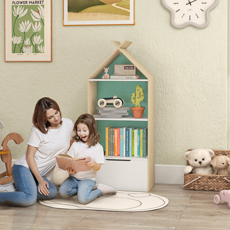 AIYAPLAY Kids Bookshelf with 3 Shelves, Drawer, Anti-tip Device, for Kids Room