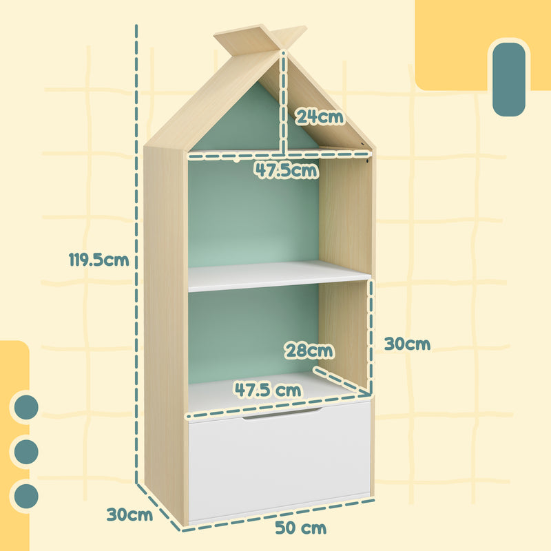 AIYAPLAY Kids Bookshelf with 3 Shelves, Drawer, Anti-tip Device, for Kids Room