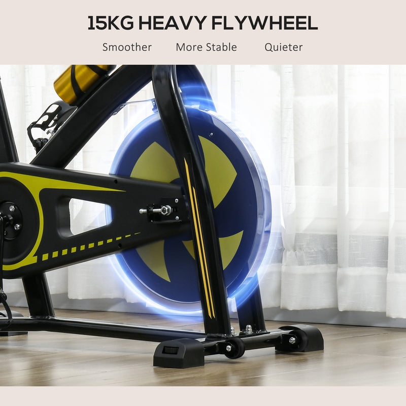 SPORTNOW Indoor Exercise Bike Stationary Bike For Home Gym Workout, Yellow