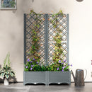 Outsunny Plastic Planter Box with Trellis, Vegetable Planter w/ Drain Plugs