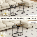 HOMCOM Nesting Side Table Set Of 2, Industrial Round Nest Of Tables, Brown
