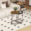 HOMCOM Nesting Side Table Set Of 2, Industrial Round Nest Of Tables, Brown