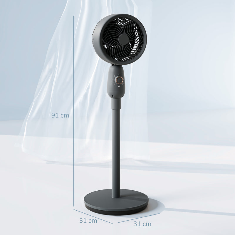 HOMCOM Pedestal Fan for Bedroom, Powerful Air Circulator with 3 Speed, Grey