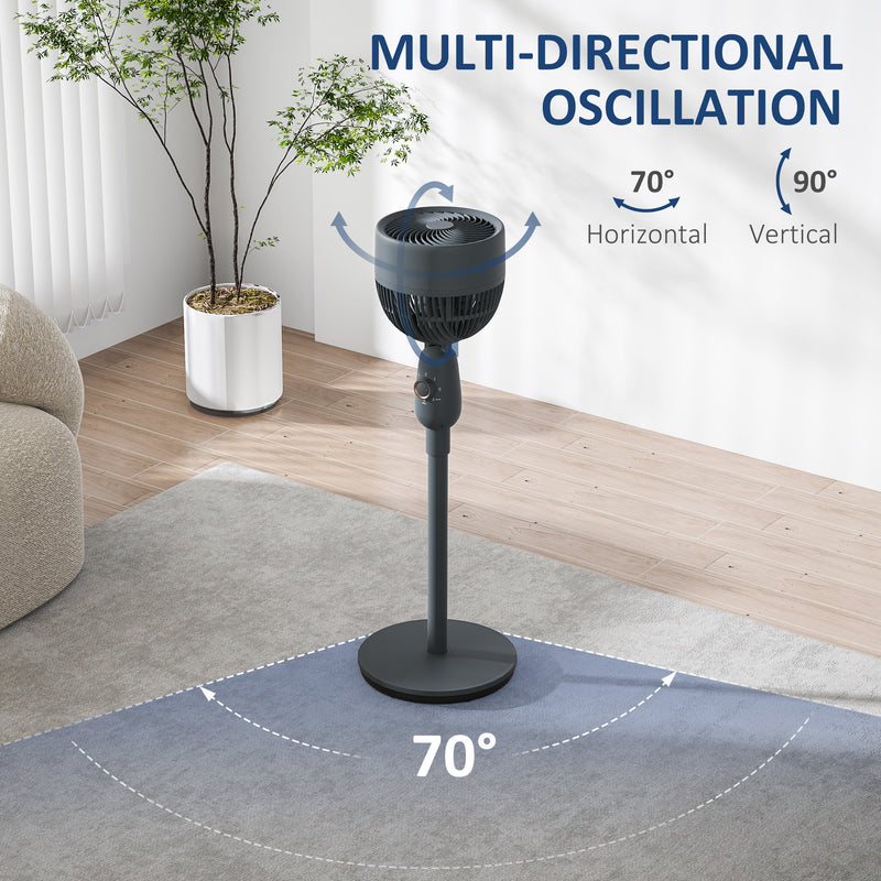 HOMCOM Pedestal Fan for Bedroom, Powerful Air Circulator with 3 Speed, Grey